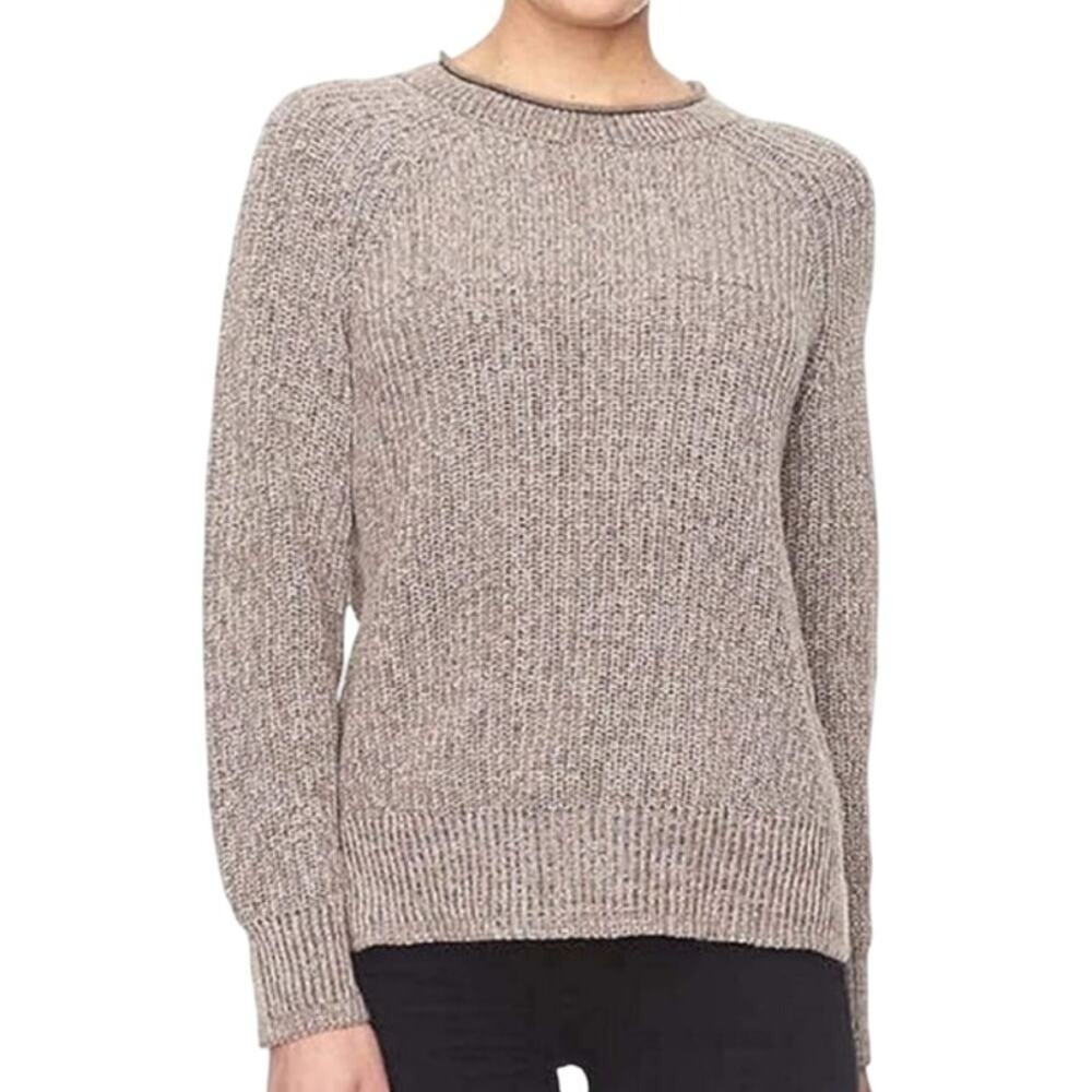Ellen Tracy Shaker Stitch Roll Neck Sweater Raglan M Tan Marl Casual Ribbed Boho
